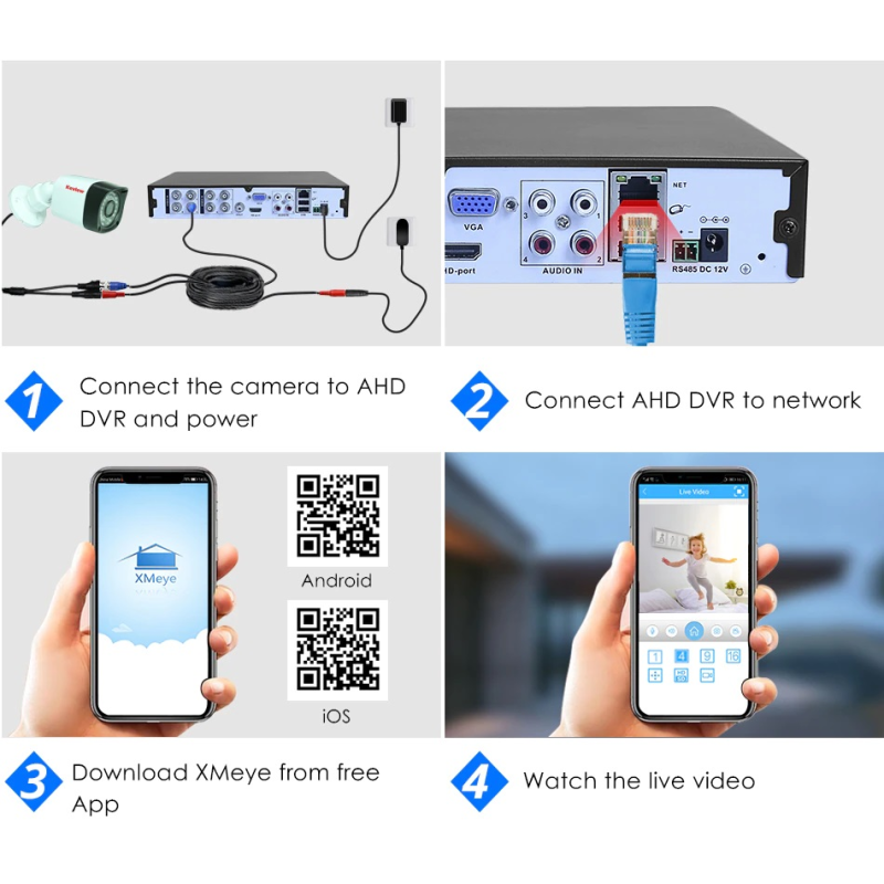 Комплект за видеонаблюдение с 8 HD камери и DVR, AHD, IR