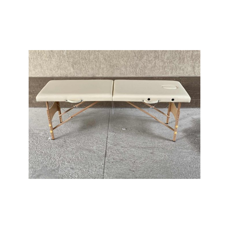 Масажна кушетка с 2 зони, дървена конструкция - Кремав