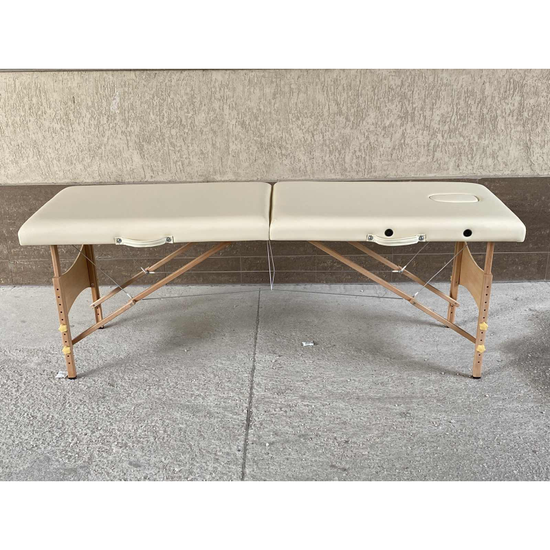 Масажна кушетка с 2 зони, дървена конструкция - Кремав