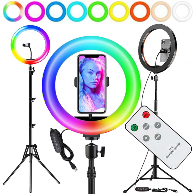 Ринг лампа със статив RGB 26 см.
