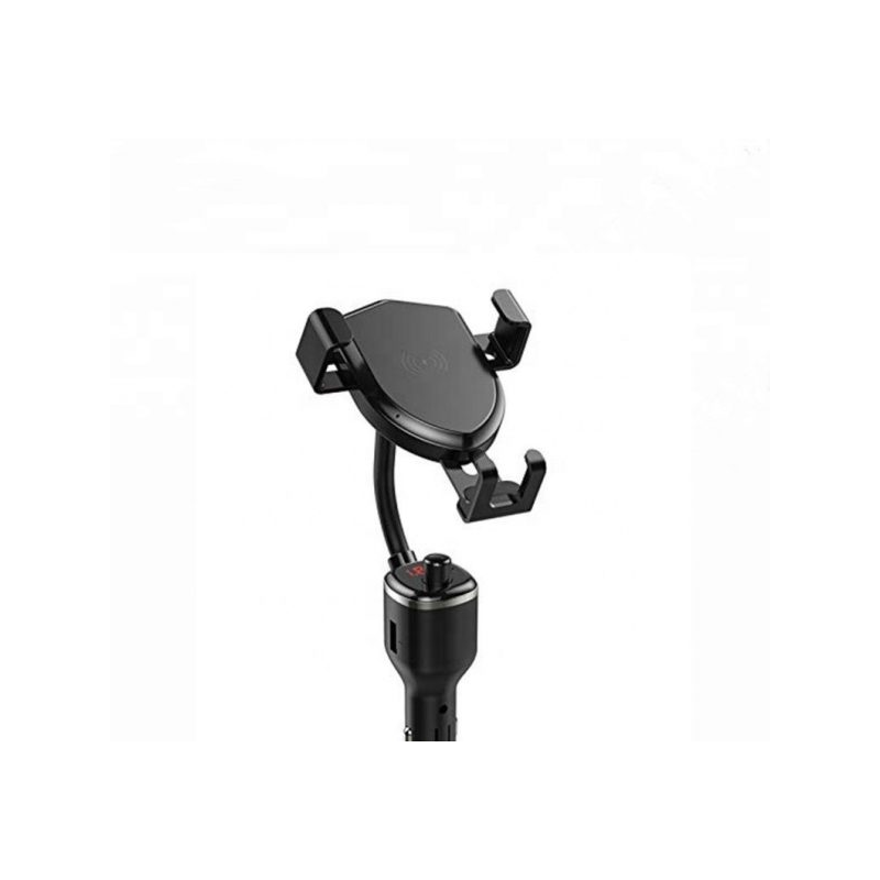 Блутут FM трансмитер с USB слот и стойка за безжично зареждане на смартфон