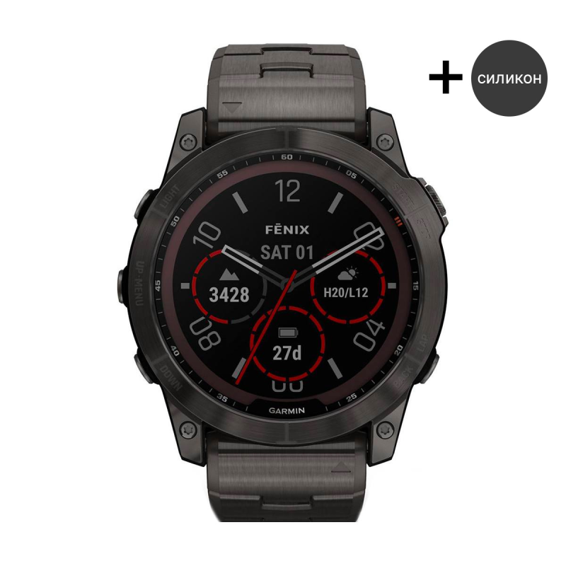 Часовник Garmin Fenix 7X Sapphire Solar Carbon Gray DLC Titanium/Titanium/Black 010-02541-27