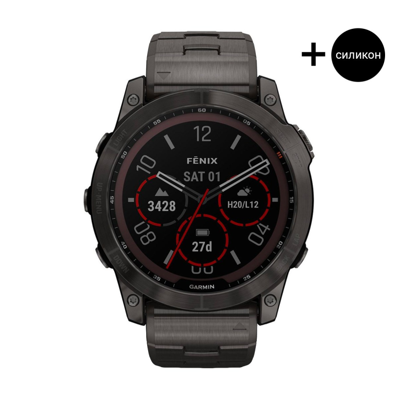 Часовник Garmin Fenix 7 Sapphire Solar Carbon Gray DLC Titanium/Titanium/Black 010-02540-39