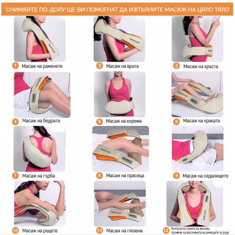 Ролков масажор за врат Zenet ZET-757 с нагряване