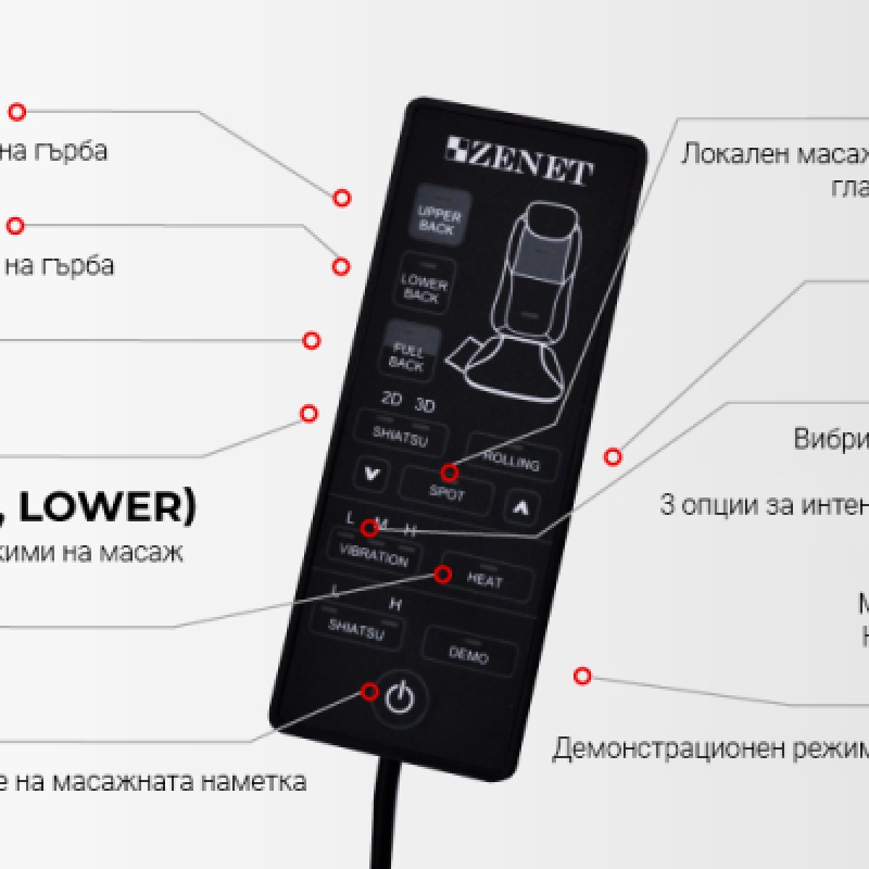 Масажна седалка Zenet Zet-832 ролкова с компресия