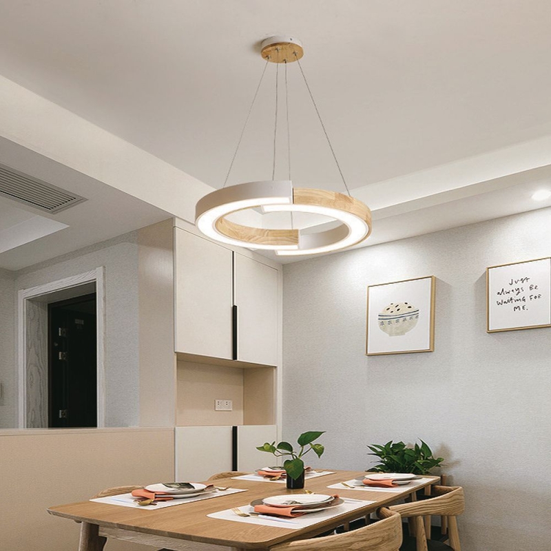 LED Полилей 32W Висящ (43*100) 3000К Бяло Тяло С Дърво