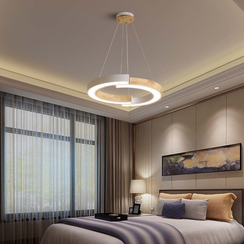 LED Полилей 32W Висящ (43*100) 3000К Бяло Тяло С Дърво