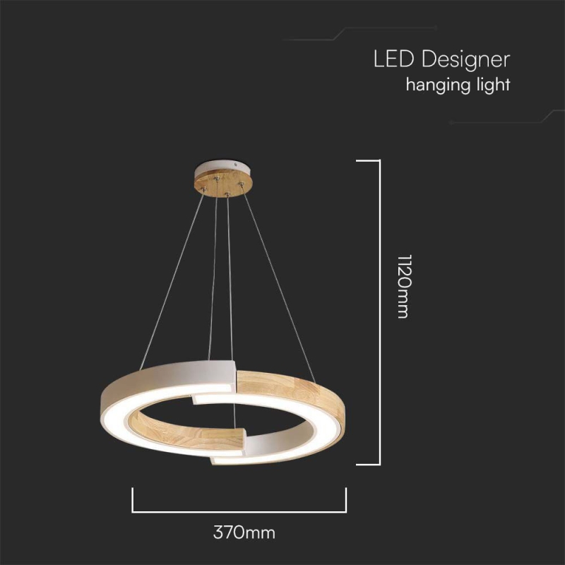 LED Полилей 32W Висящ (43*100) 3000К Бяло Тяло С Дърво