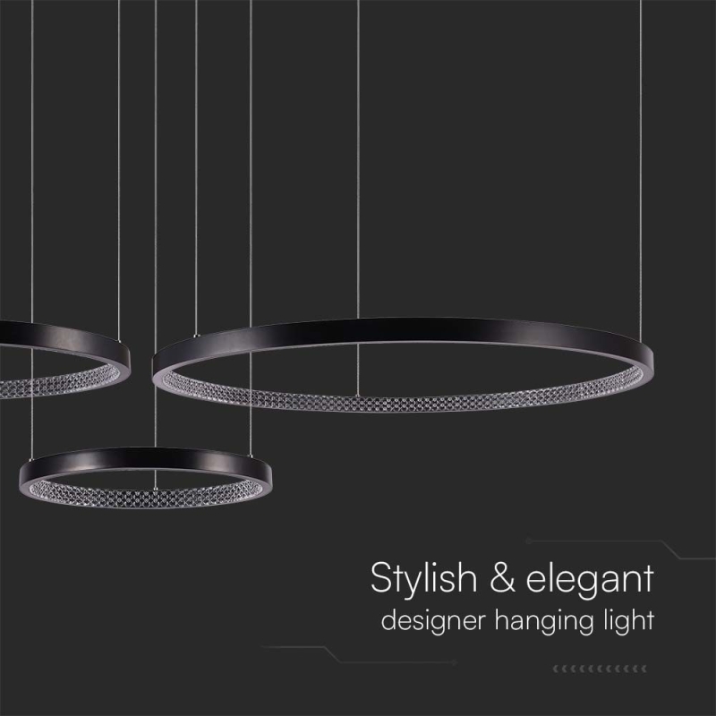 LED Полилей 57W Висящ Кристал Черен 4000К