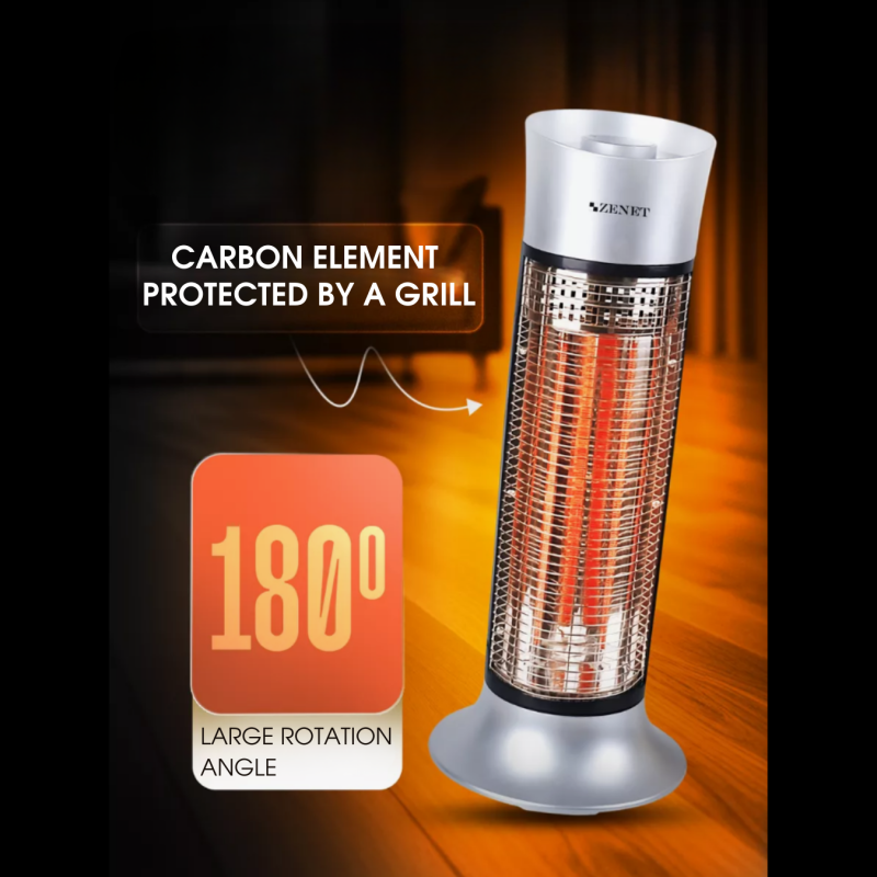Инфрачервен нагревател ZENET 516, сребрист, 1000W, 2 режима, 180° въртене, отопление до 20 m²