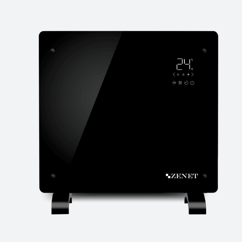 Черен стъклен конвектор Zenet 523, електрически подов и стенен отоплител 1000W