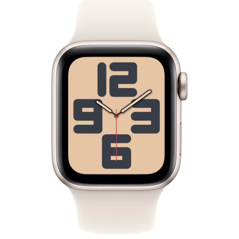 Apple Watch SE (2024), GPS, 40 мм, Starlight, спортна каишка S/M.