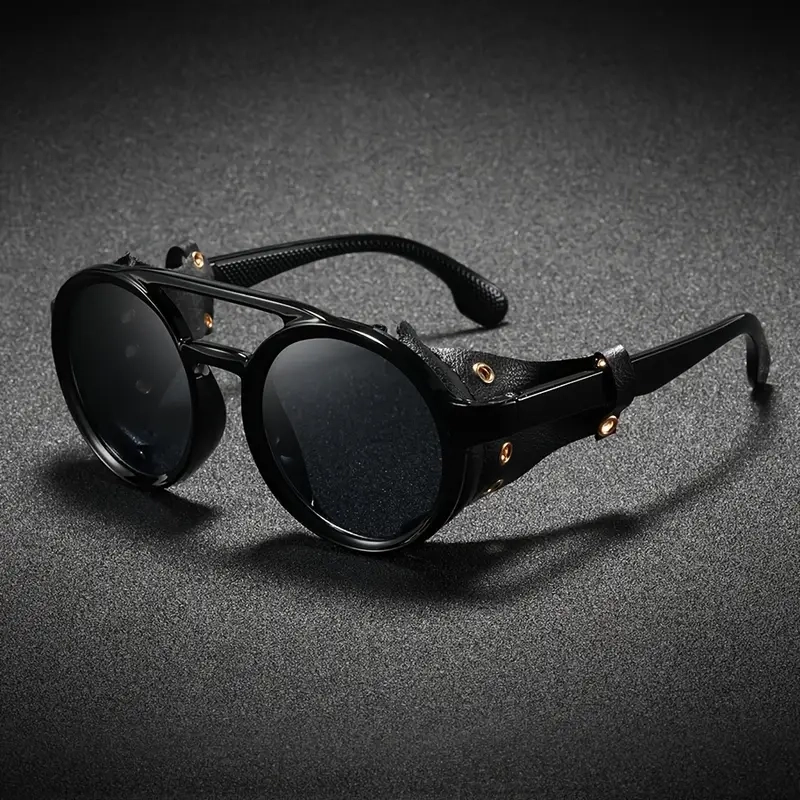 Ретро Стимпънк Очила с Черна Рамка и Сиви Стъкла