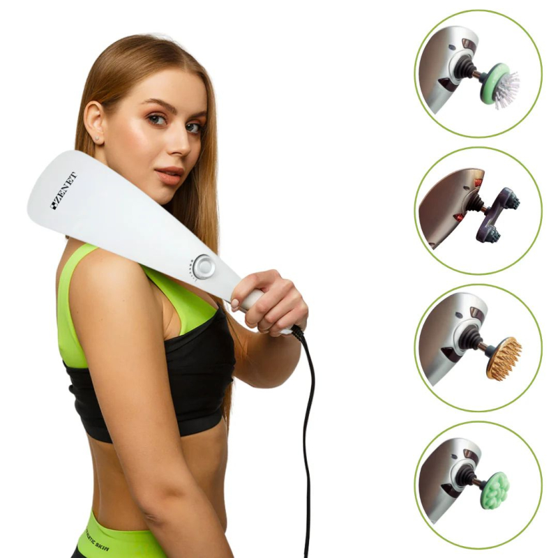 Ръчен масажор Zenet Zet-718 за цяло тяло бял с 10 приставки и различни режими