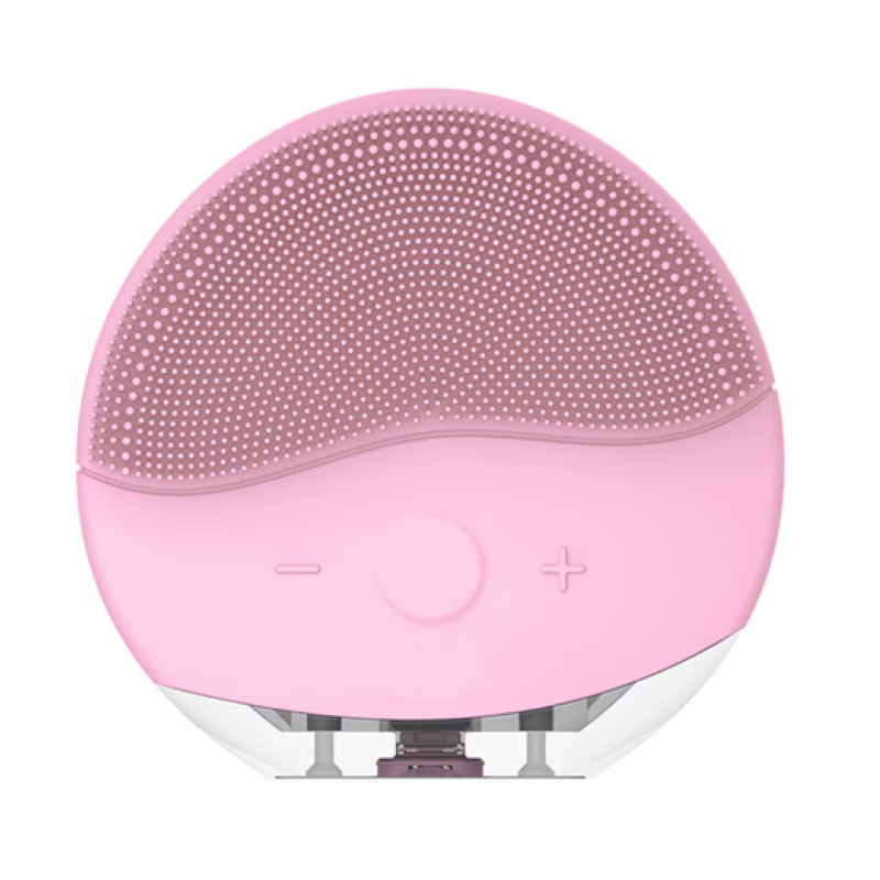 Ултразвукова силиконова четка за почистване на лице, 12 скорости, масажна, розова