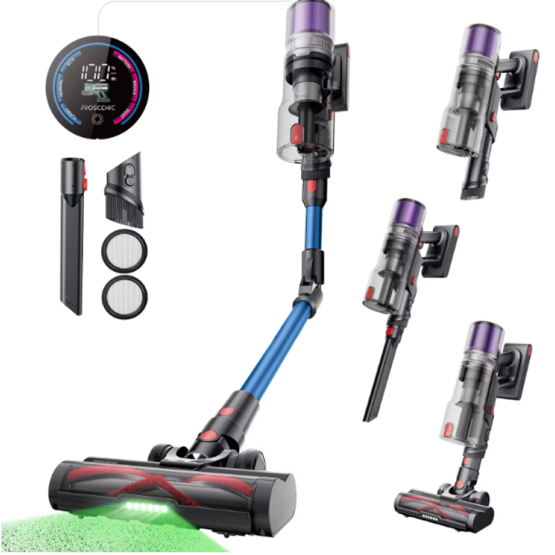 Безжична вертикална прахосмукачка Proscenic P16, 550 W, дигитален LED дисплей, стенен монтаж със зарядно устройство, 55 мин. автономност, 99.99% филтрация, капацитет 1.5 л