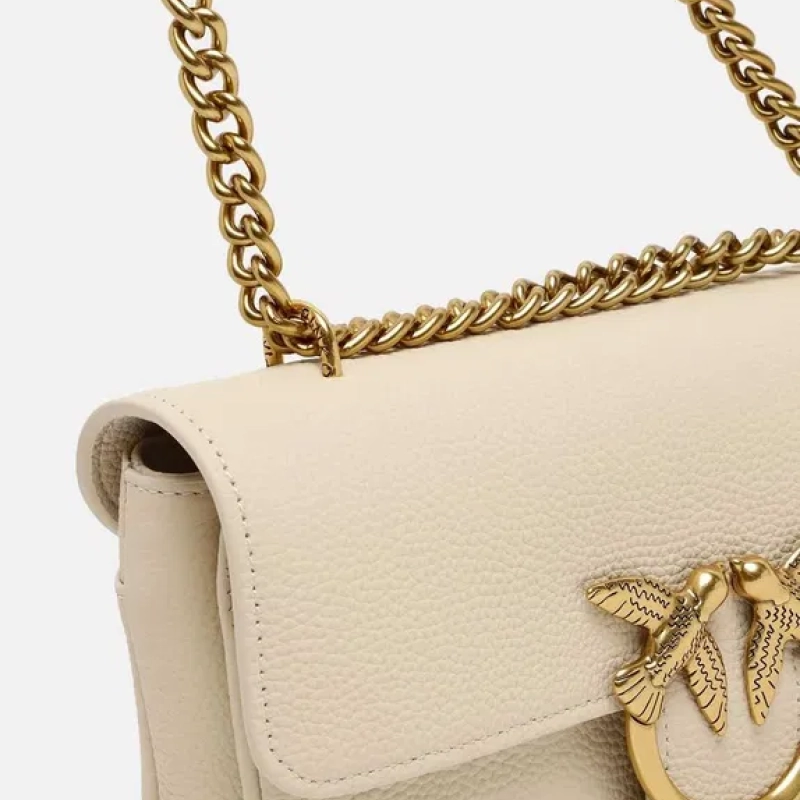 Бяла чанта Pinko leather shoulder bag